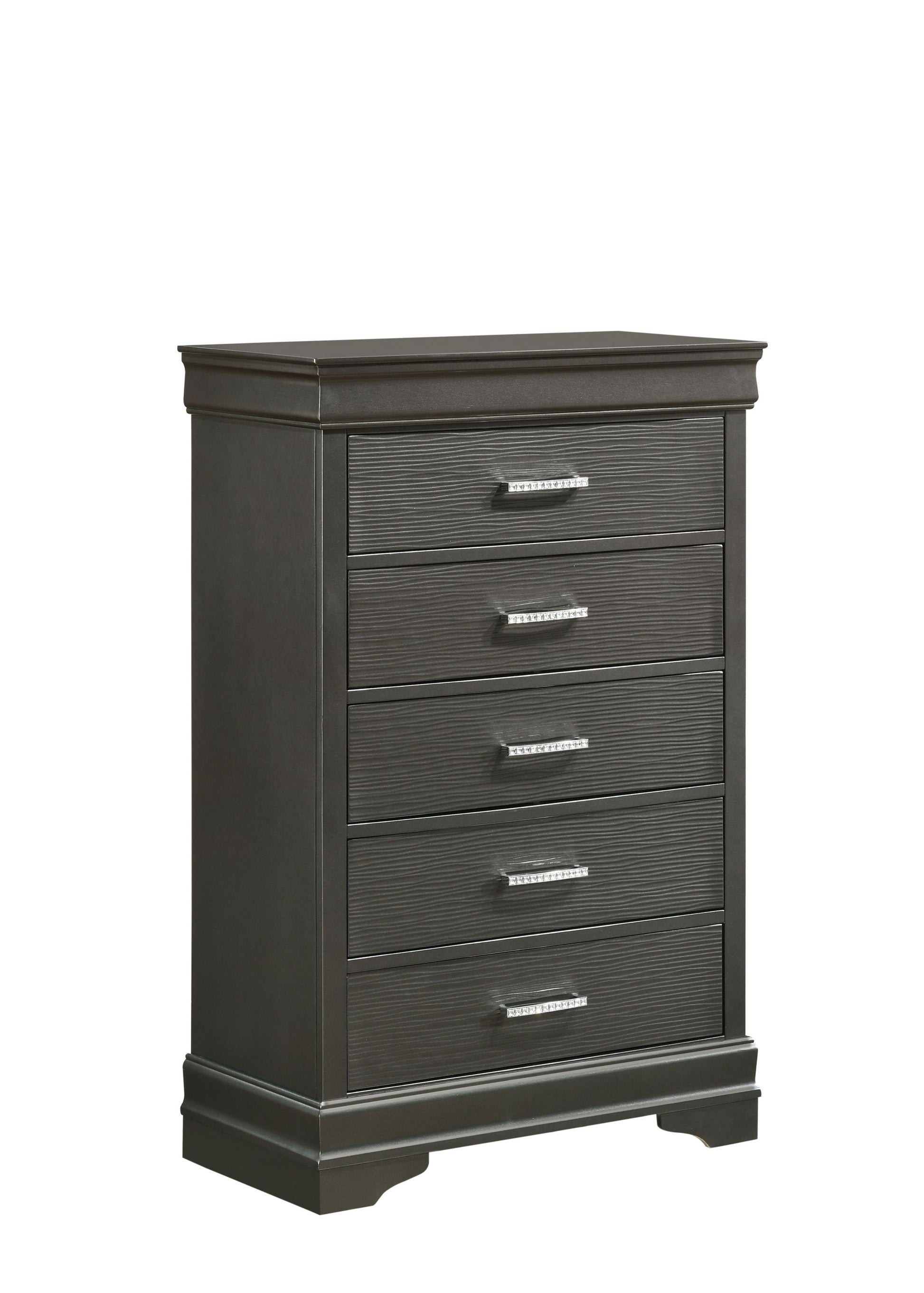 Modern Brooklyn 5 Drawers Chest made with Wood in Gray gray-bedroom-modern-acacia-upholstered-wood