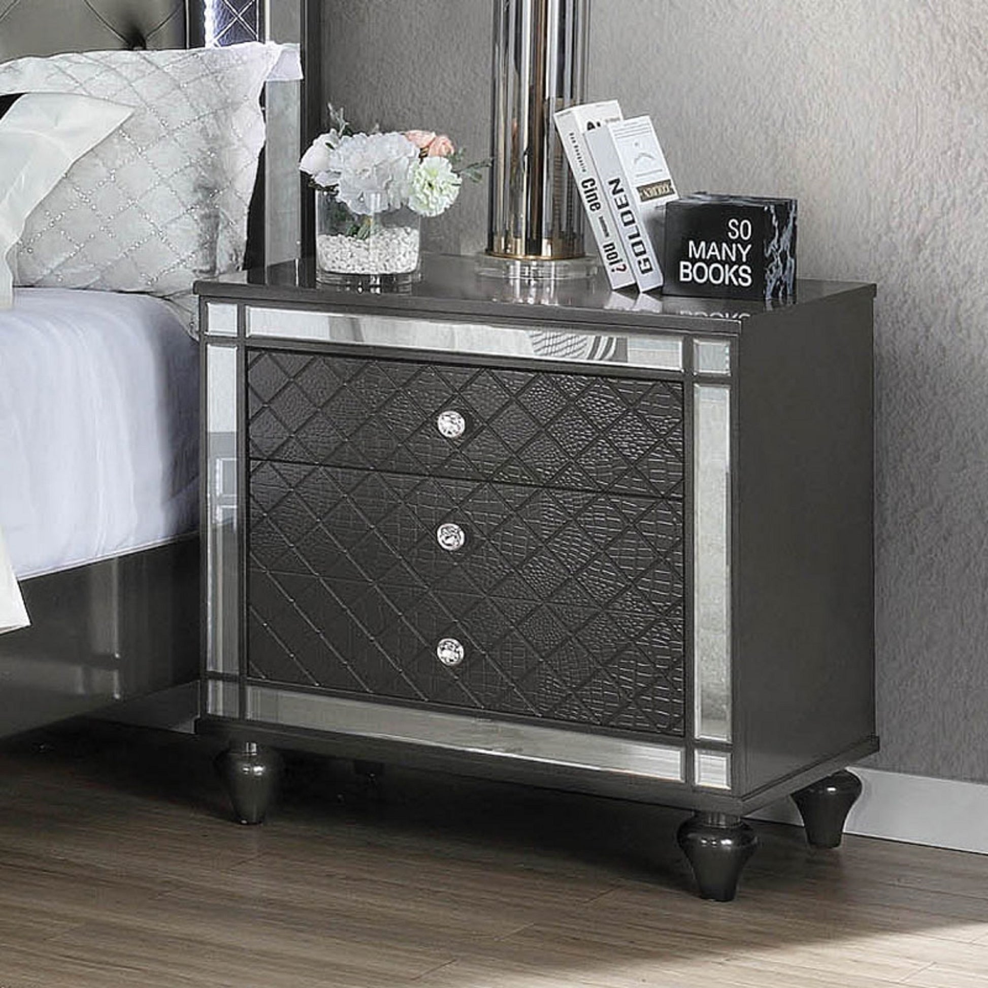 1Pc Glam Contemporary Style 3 Drawer Nightstand