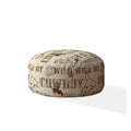 Indoor DILLON Dusty Brown Round Zipper Pouf Stuffed beige-cotton