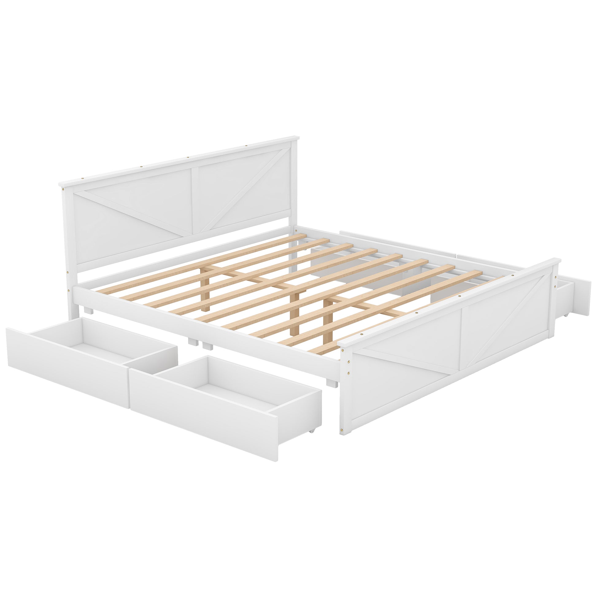 King Size Wooden Platform Bed With Four Storage -