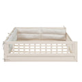 Wood Full Size Upholstered Platform Bed with Guardrail box spring not required-full-beige-wood-bed