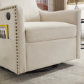 Cream White Fabric Swivel Rotating Accent Chair