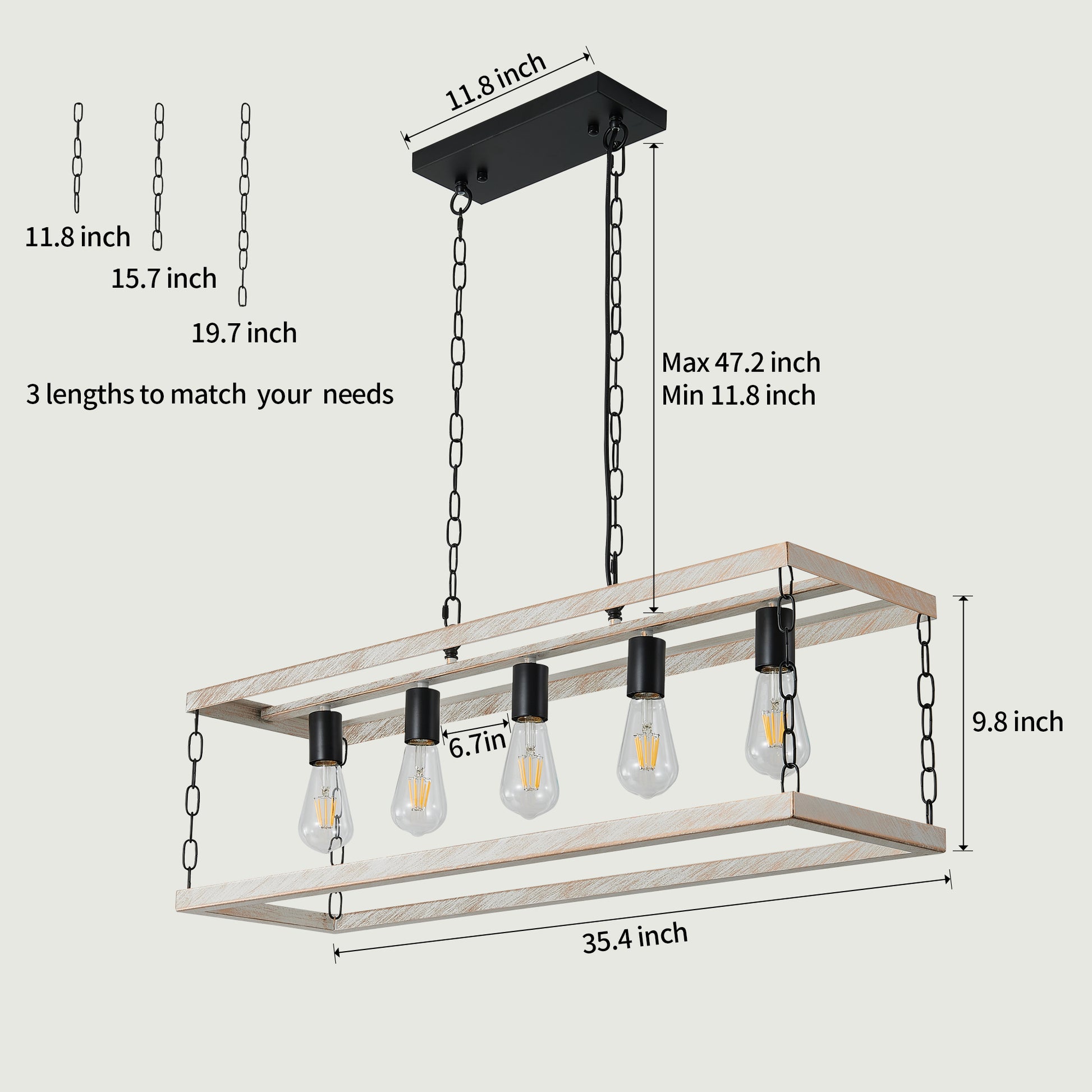 Filep 5 Light Farmhouse Kitchen Island Pendant