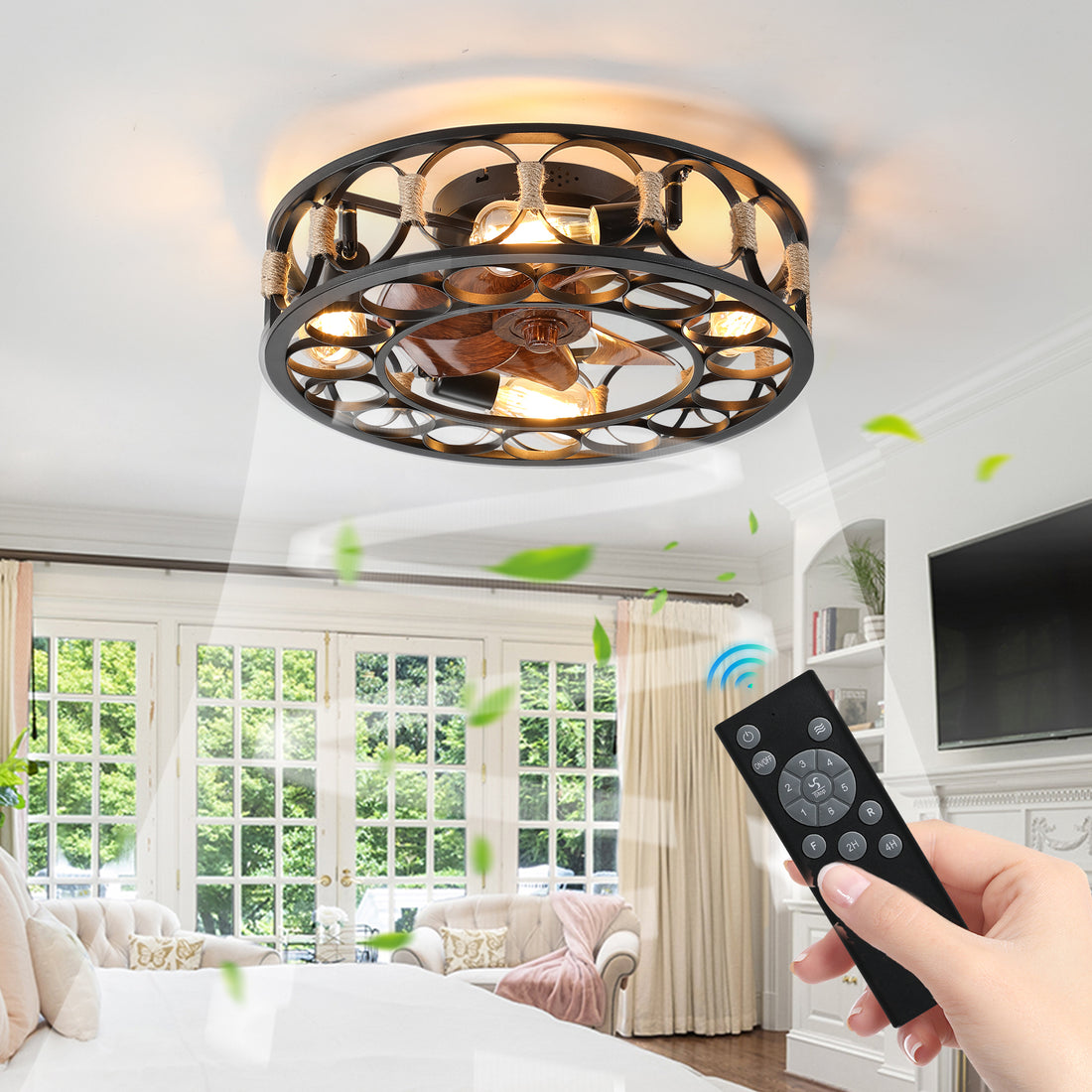 Caged Ceiling Fan With Lights Remote Control, Low