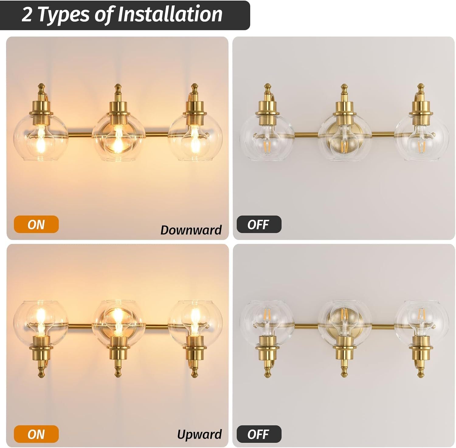 3 Lights Bathroom Vanity Lighting Fixtures Brushed gold-metal