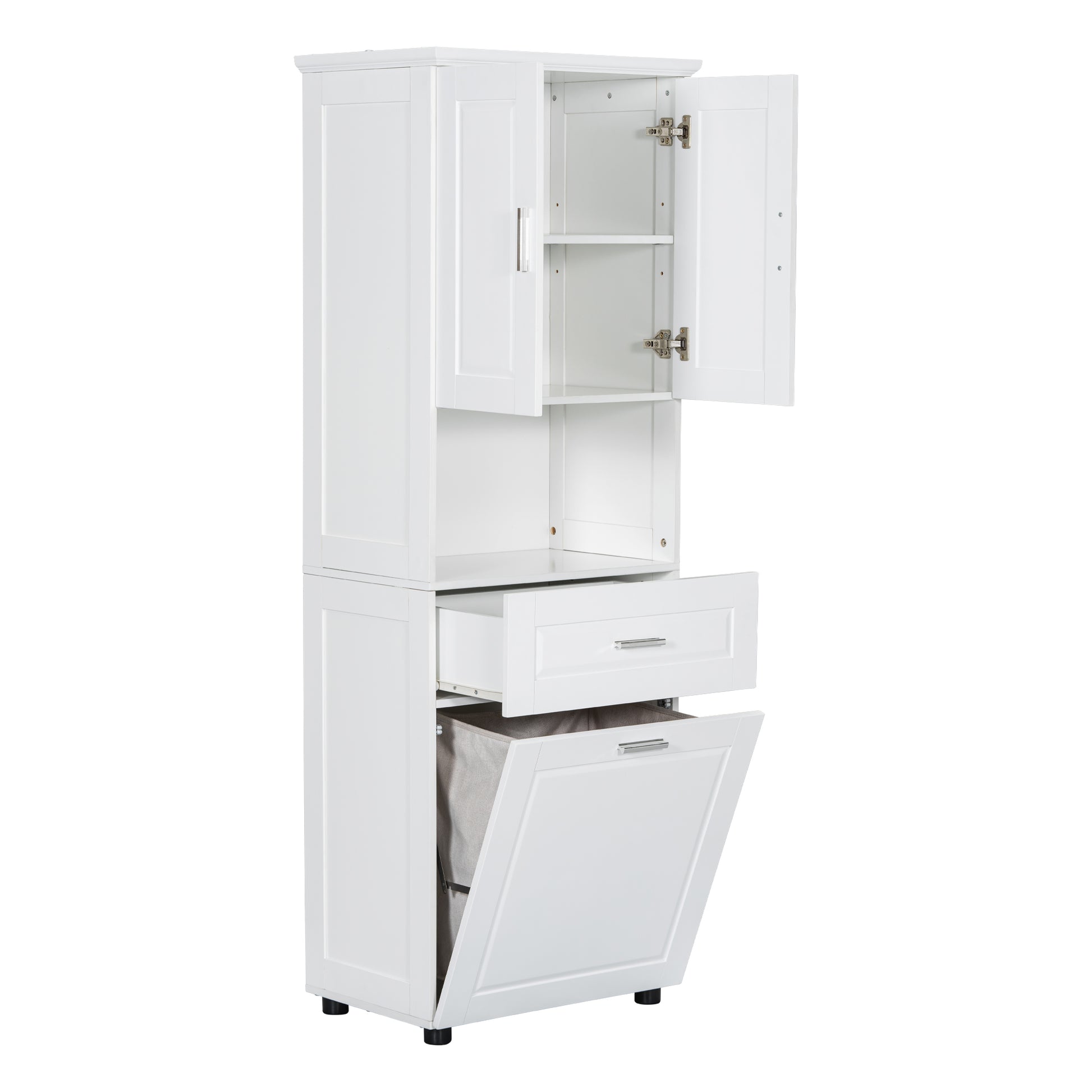 Tall Bathroom Cabinet With Laundry Basket, Large