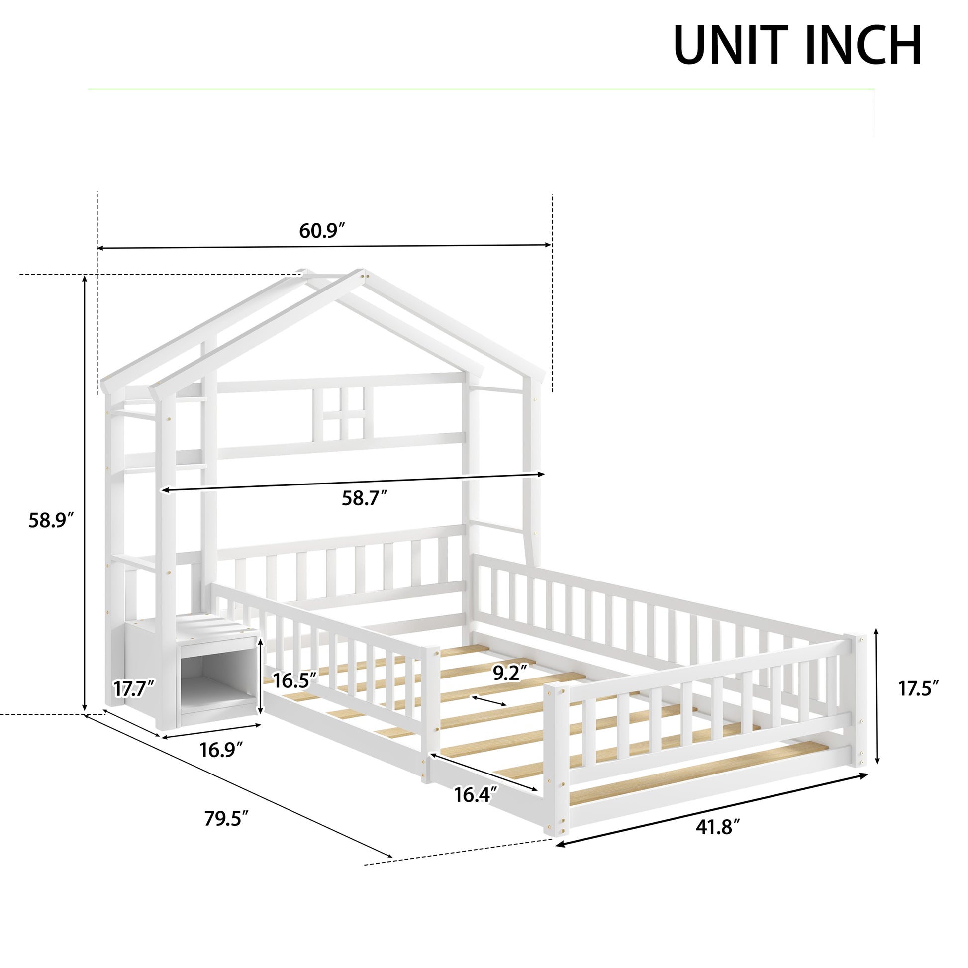 Twin Size House Style Headboard Floor Bed With