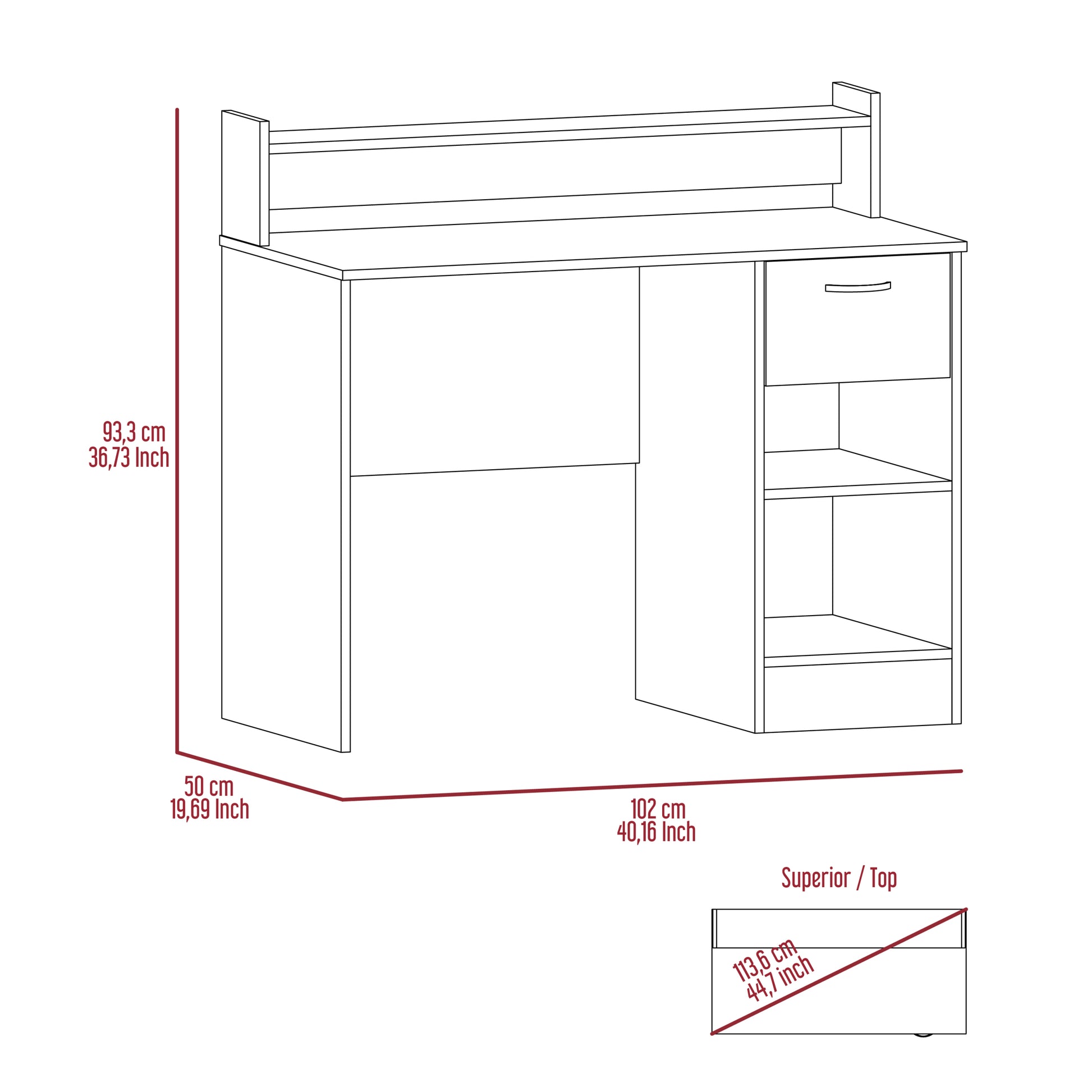 Manaos Writing Computer Deskmultiple Shelves, One