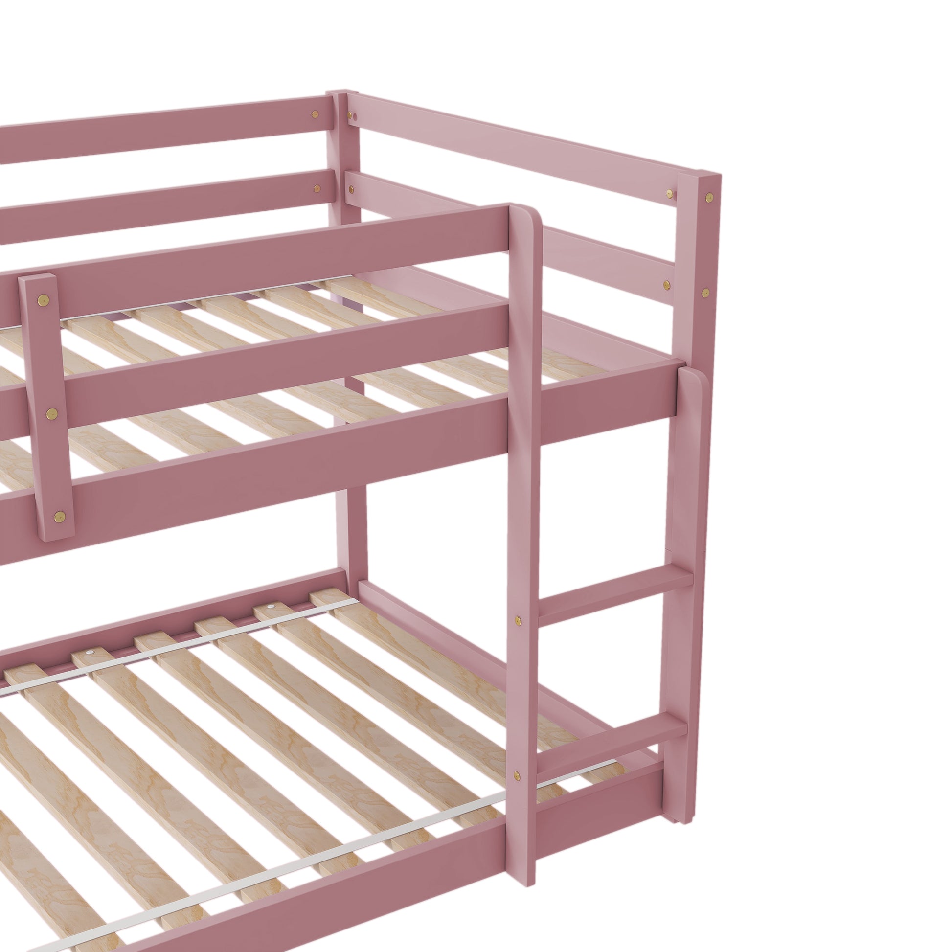 Twin Over Twin Floor Bunk Bed,Pink - Twin Pink