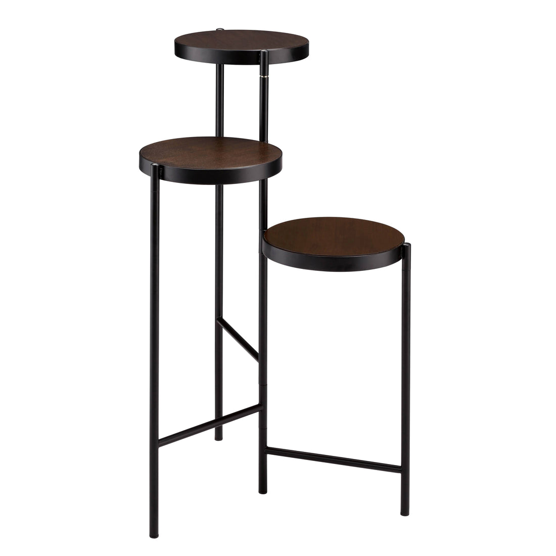 Black And Walnut 3 Tier Foldable Plant Stand -