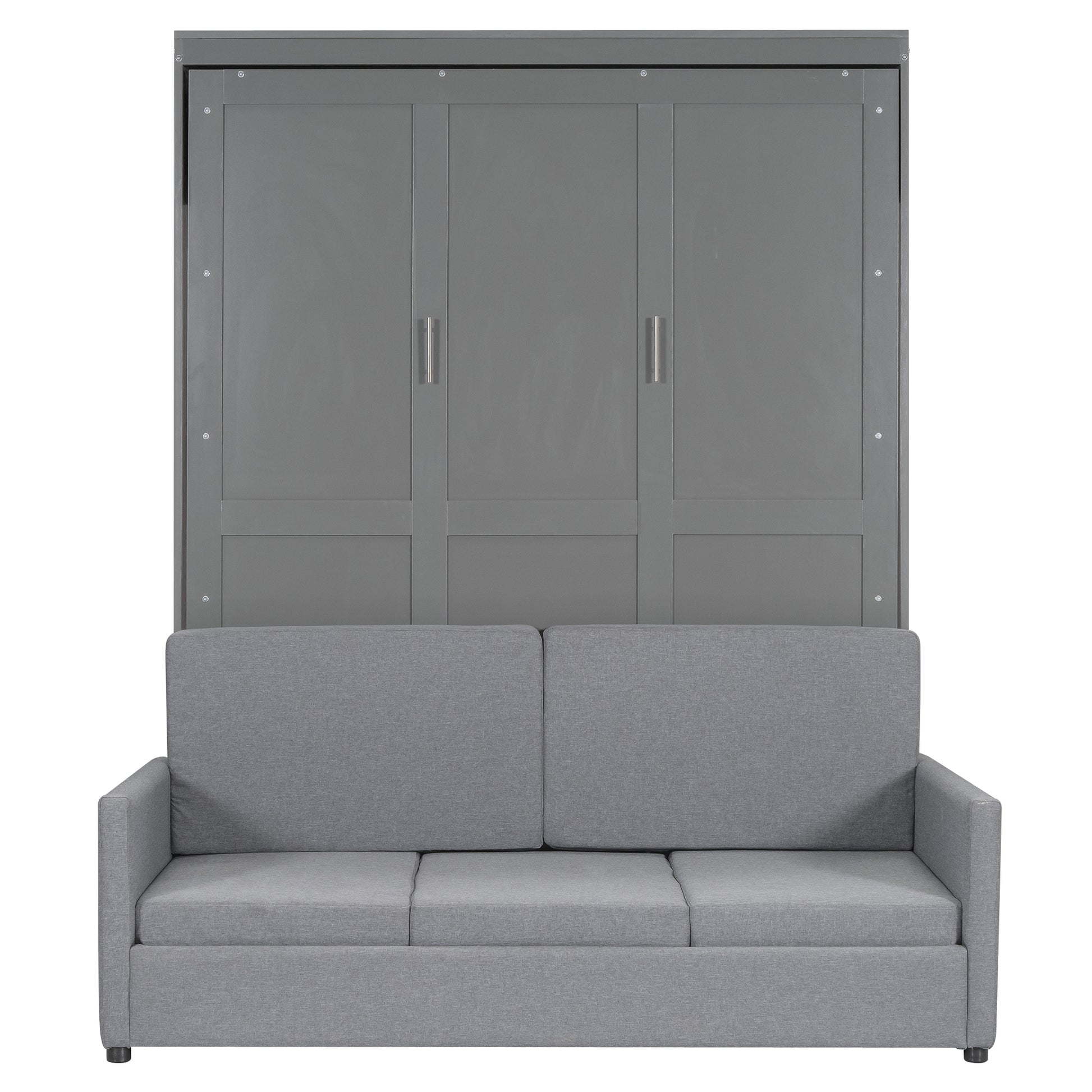 Queen Size Murphy Bed Wall Bed With Cushion,Gray