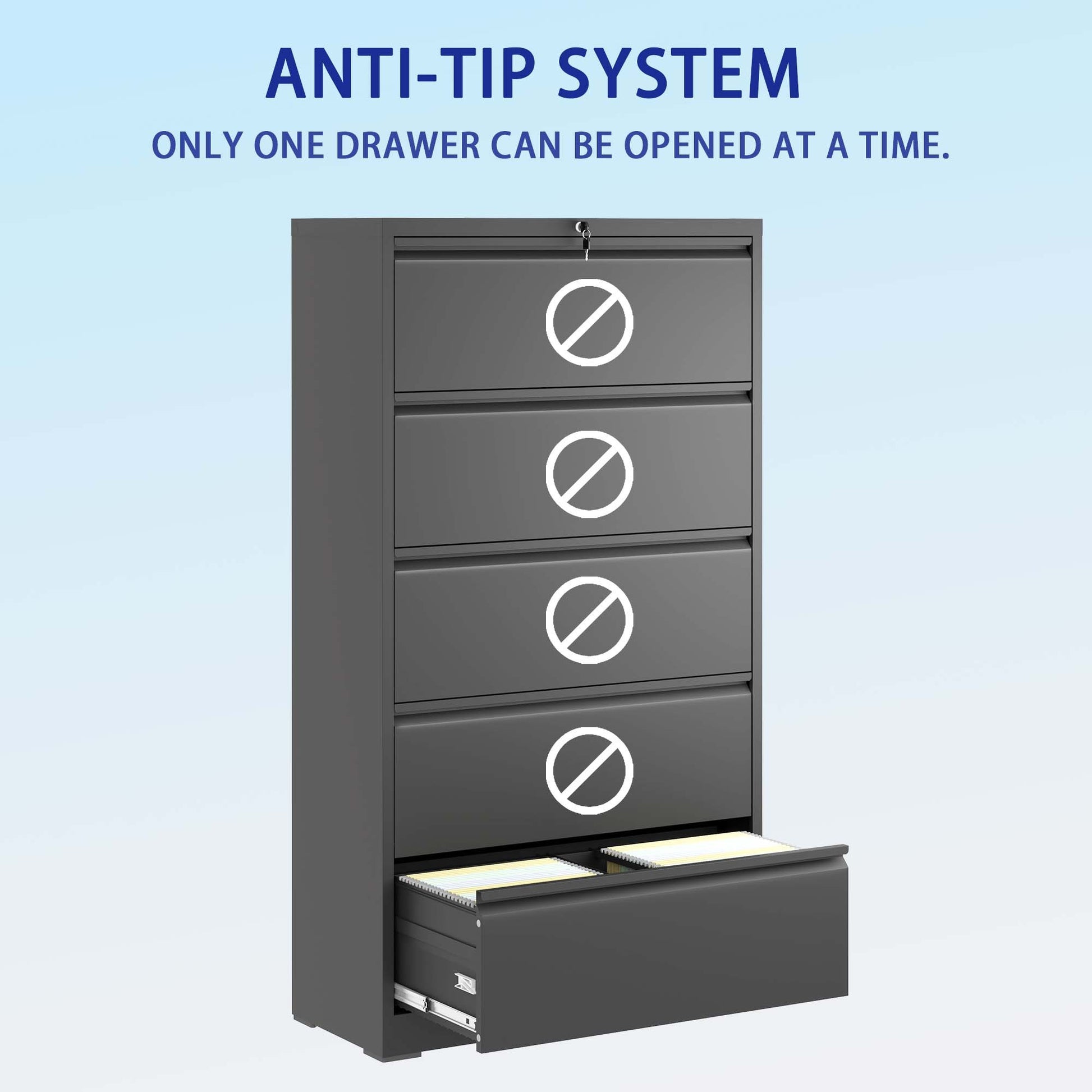 5 Drawer Metal Lateral File Cabinetblack Filing -