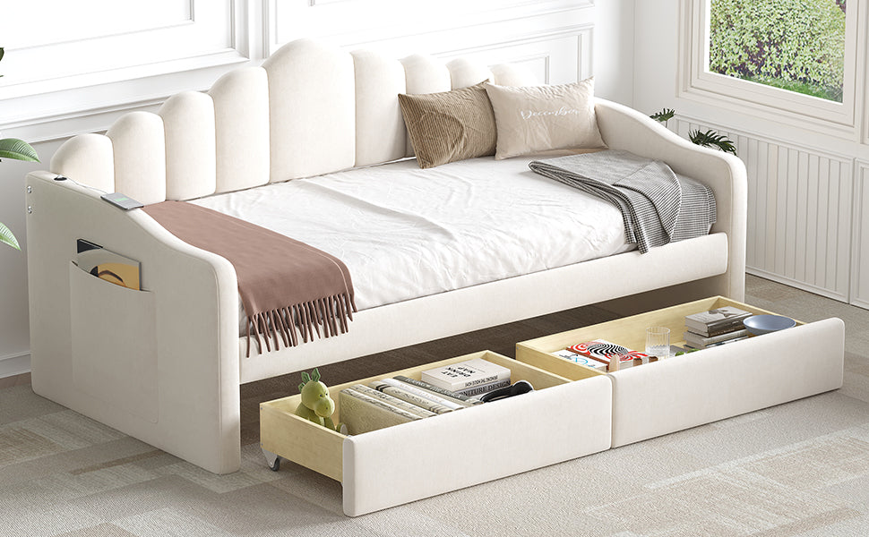 Twin Size Upholstered Daybed With 2 Drawers