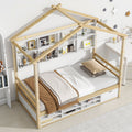 Twin House Bed With Roof Frame, Bedside Shelves,