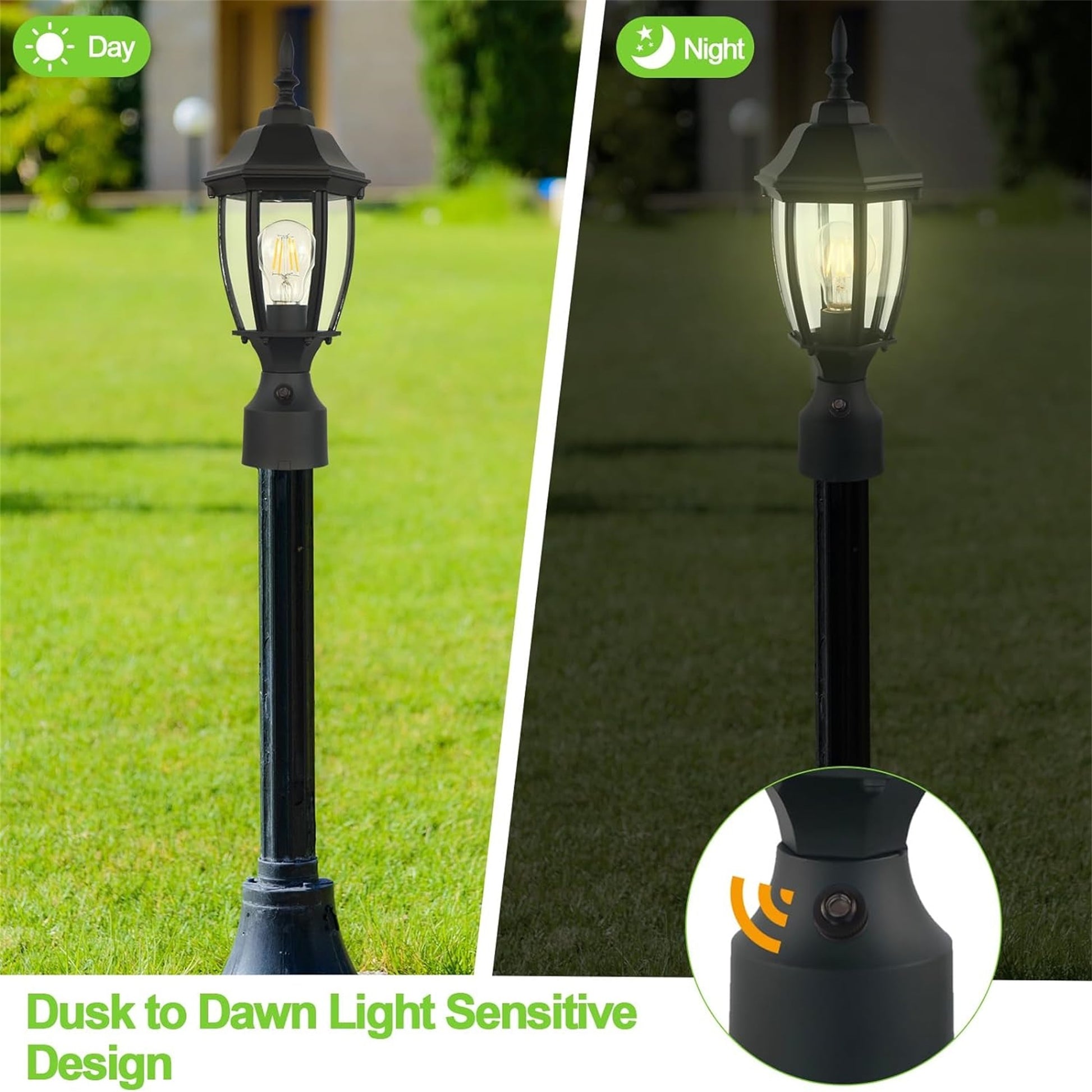 Dusk To Dawn Outdoor 16" Black Post Light Fixture