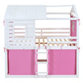 Full Size Bunk Wood House Bed With Tent, Pink