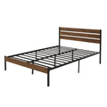 Queen Size Bed Frame With Wood Headboard, Metal