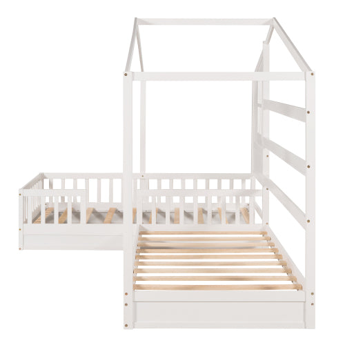 Wood House Bed Twin Size, 2 Twin Solid Bed L