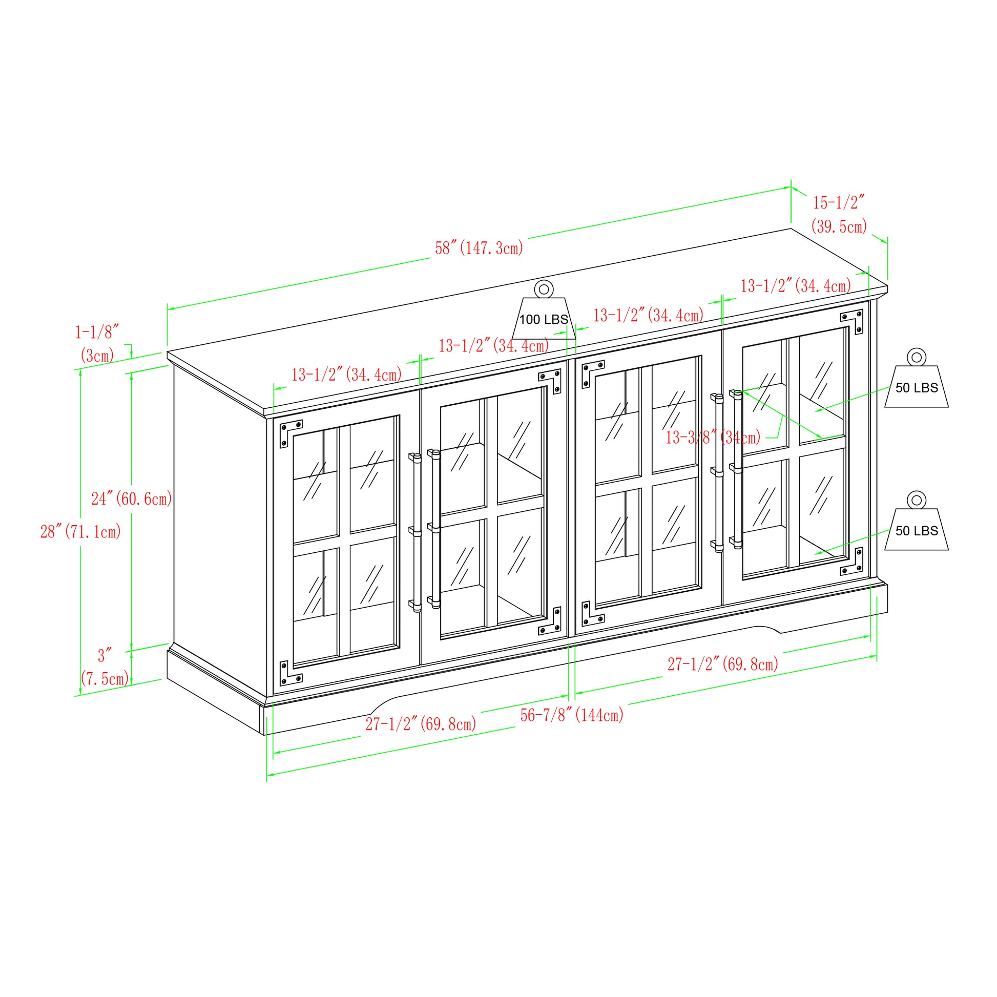 Modern Farmhouse Windowpane Glass Door Tv Stand