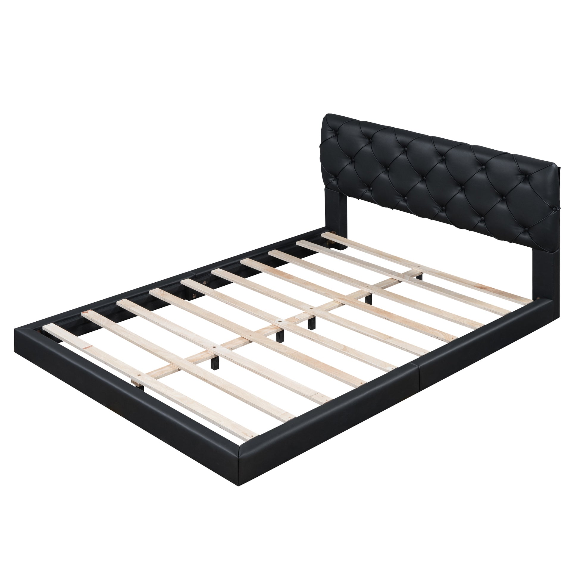 Queen Size Tufted Upholstered Platform Bed, Black