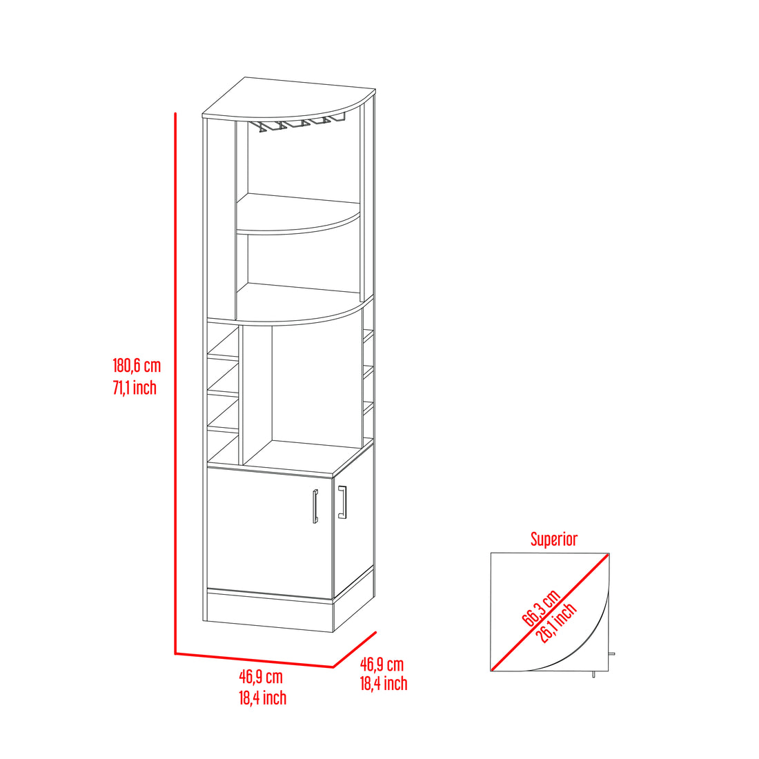 71" H Smoke Oak Corner Bar Cabinet, With Two