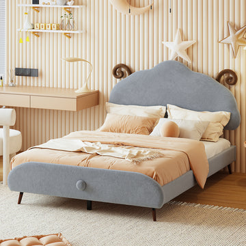 Full Size Upholstered Platform Bed With Sheep