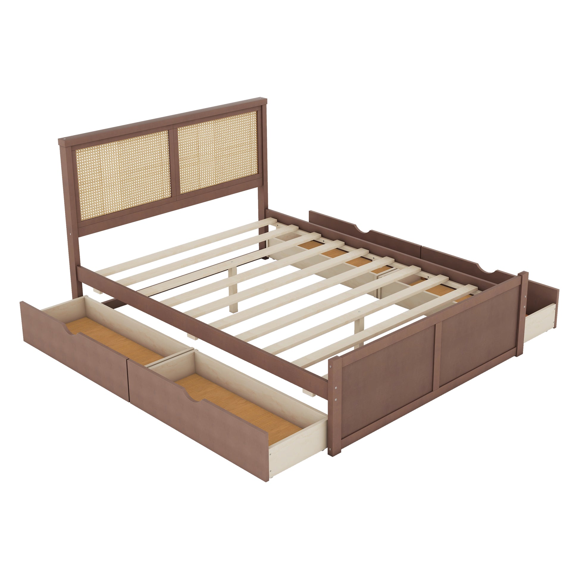 Queen Size Wood Storage Platform Bed With 4