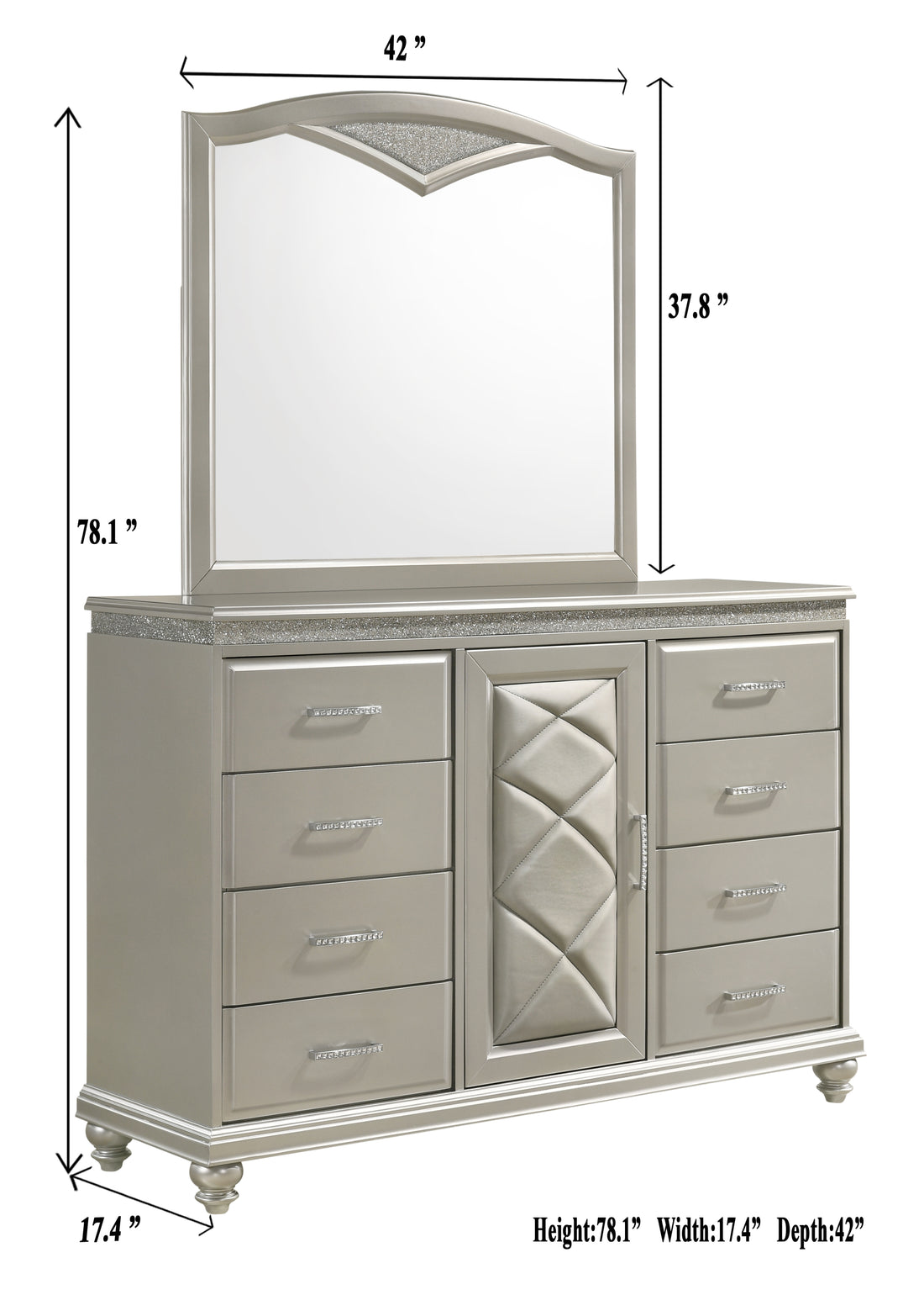 Valiant Dresser Pearl Silver - Silver White Wood