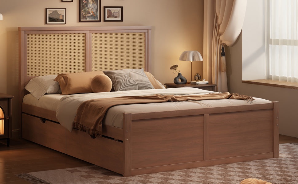 Queen Size Wood Storage Platform Bed With 4