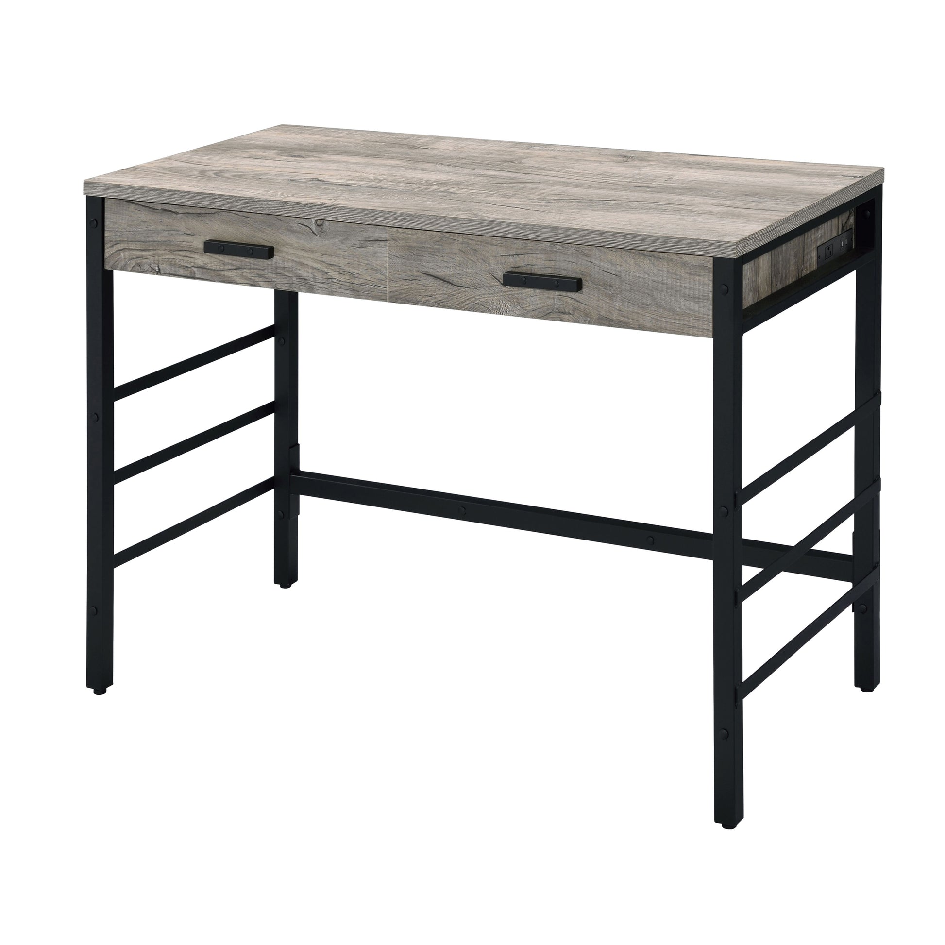 Light Weathered Oak And Black Writing Desk With 2