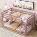 Twin Over Twin Floor Bunk Bed,Pink - Twin Pink