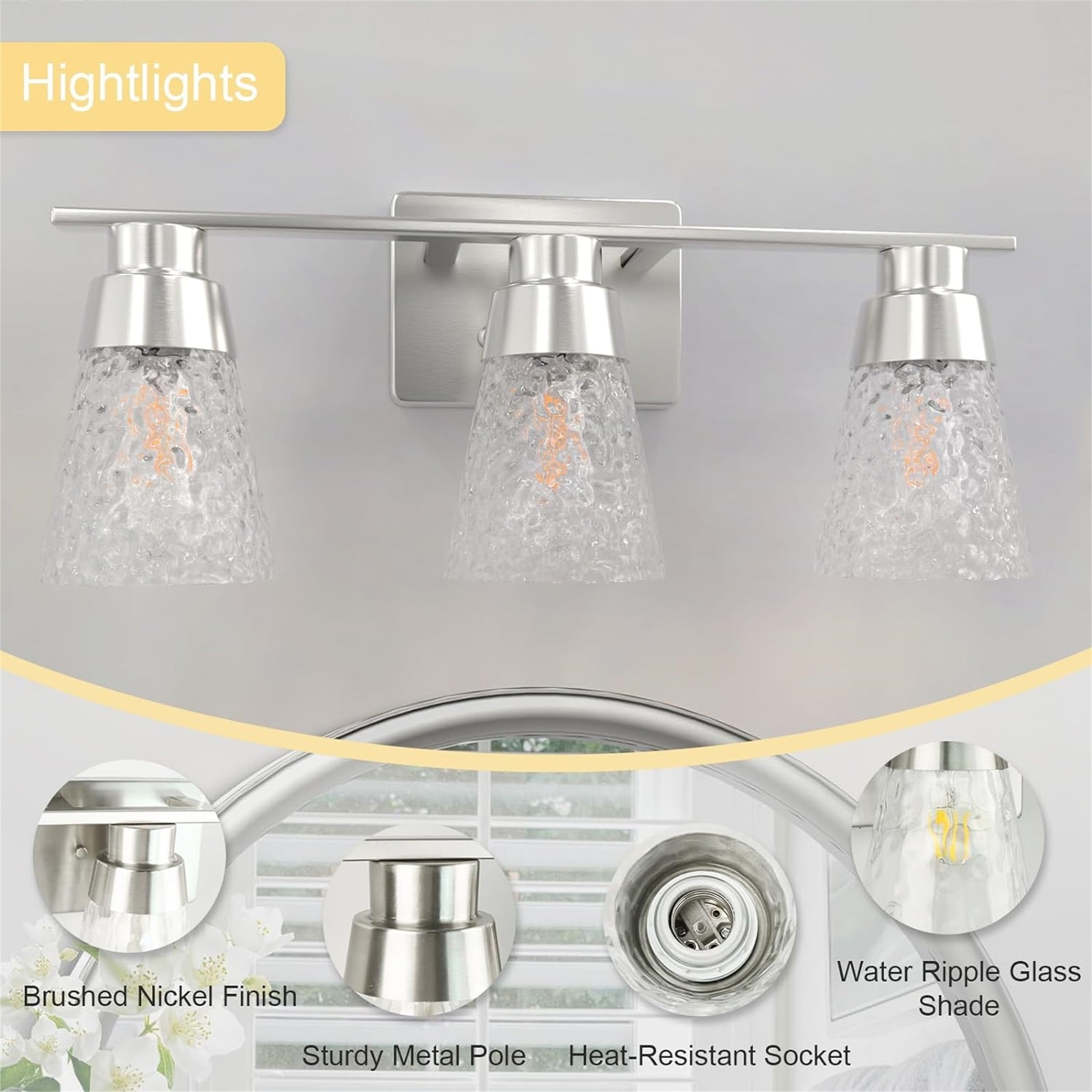 3 Light E26 Base Bathroom Vanity Light Fixtures