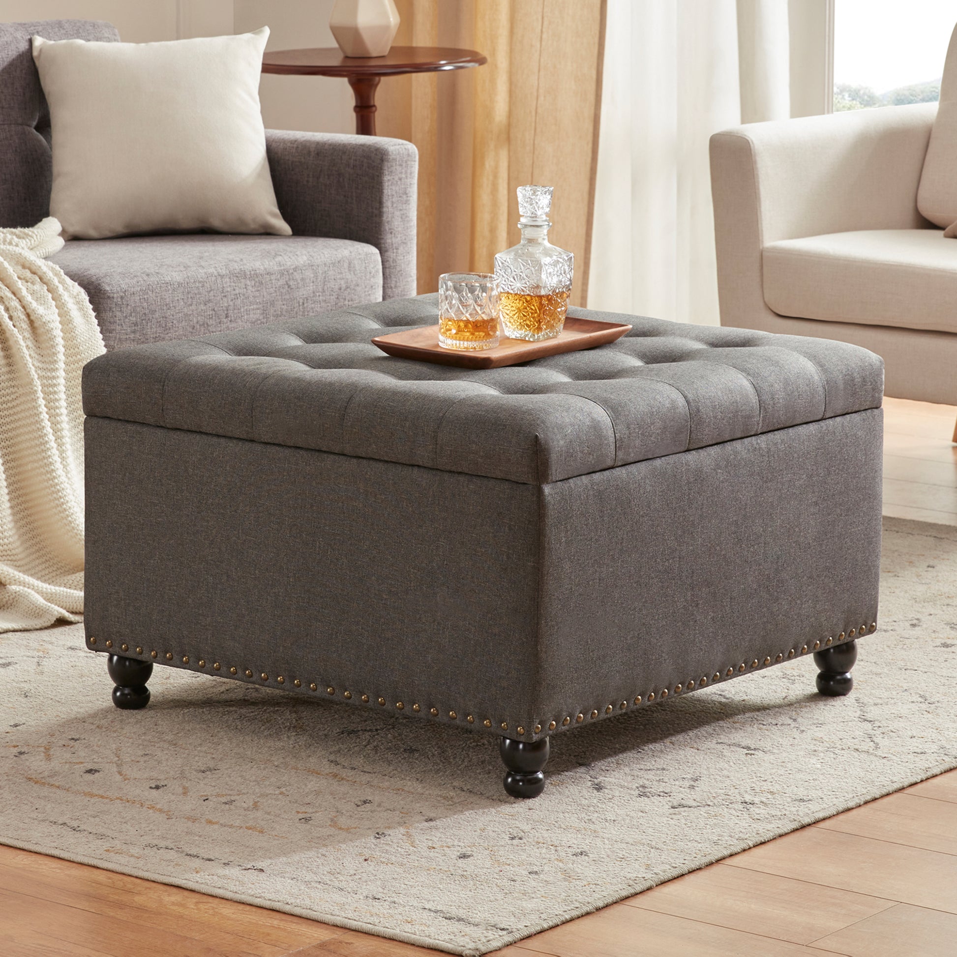 Large Square Storage Ottoman Bench, Tufted