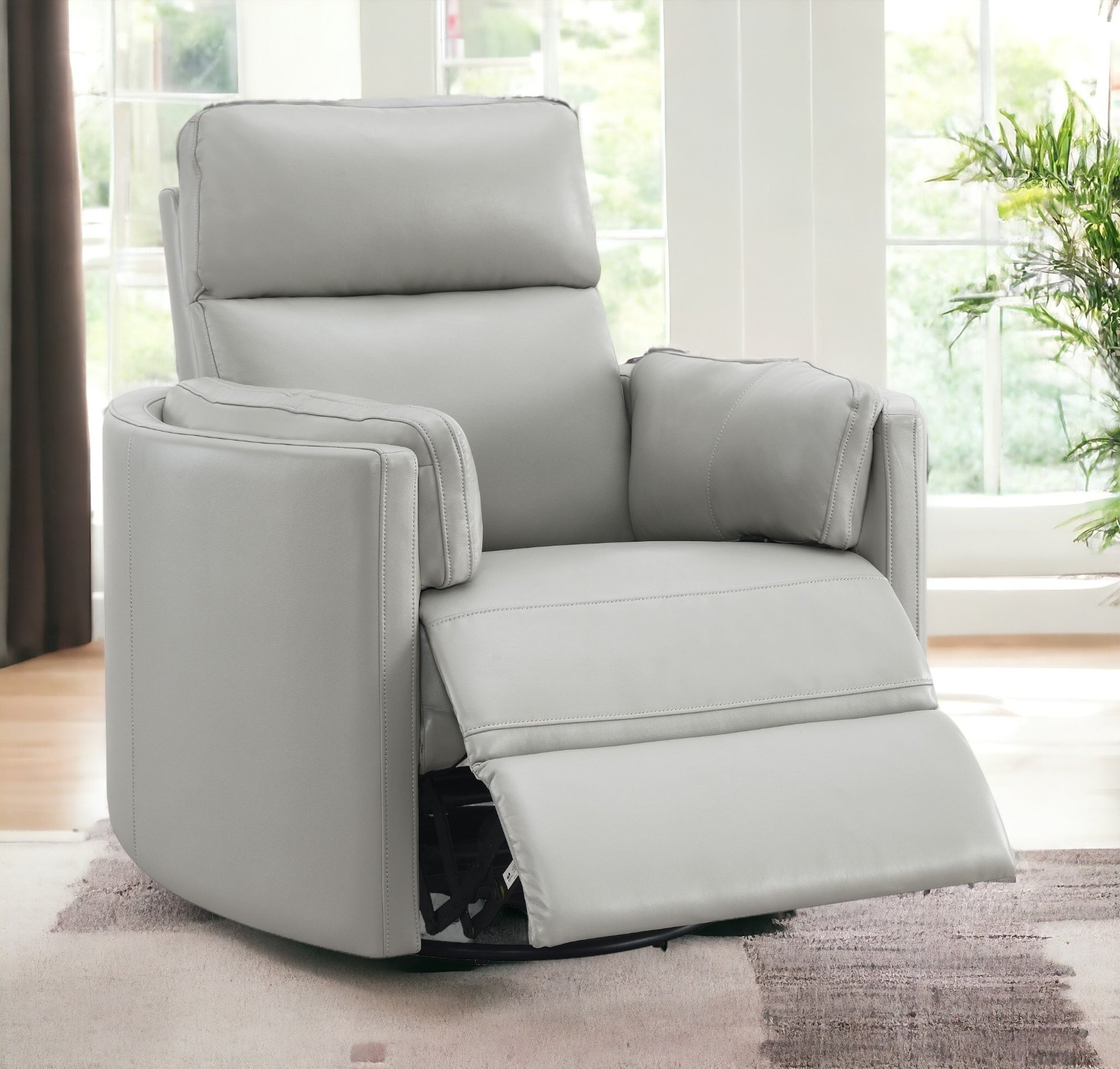 Sagen Glider Recliner W Swivel, Gray Leather Aire