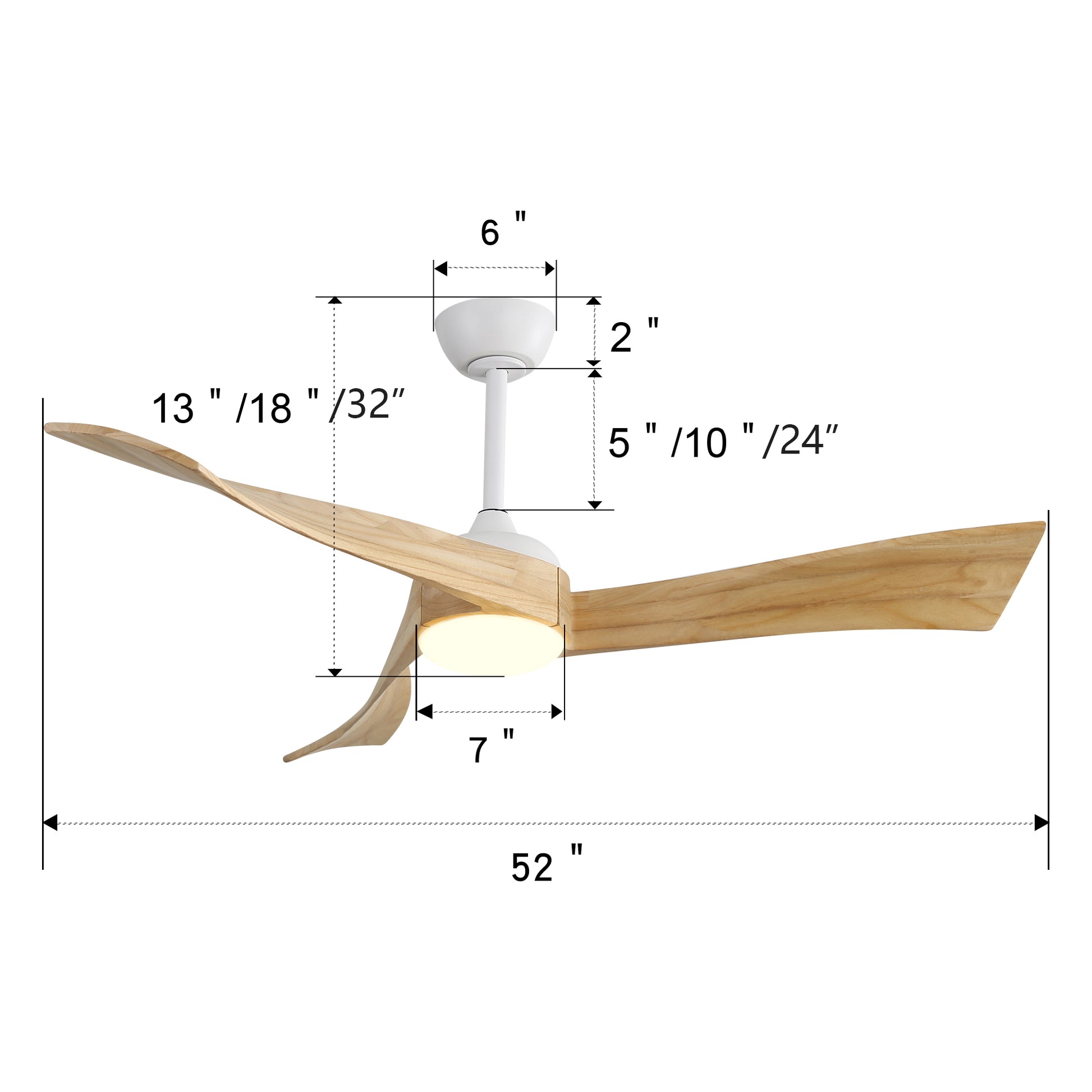 52 Inch Minimalist Ceiling Fan Light With 6 Speed matte white-metal & wood