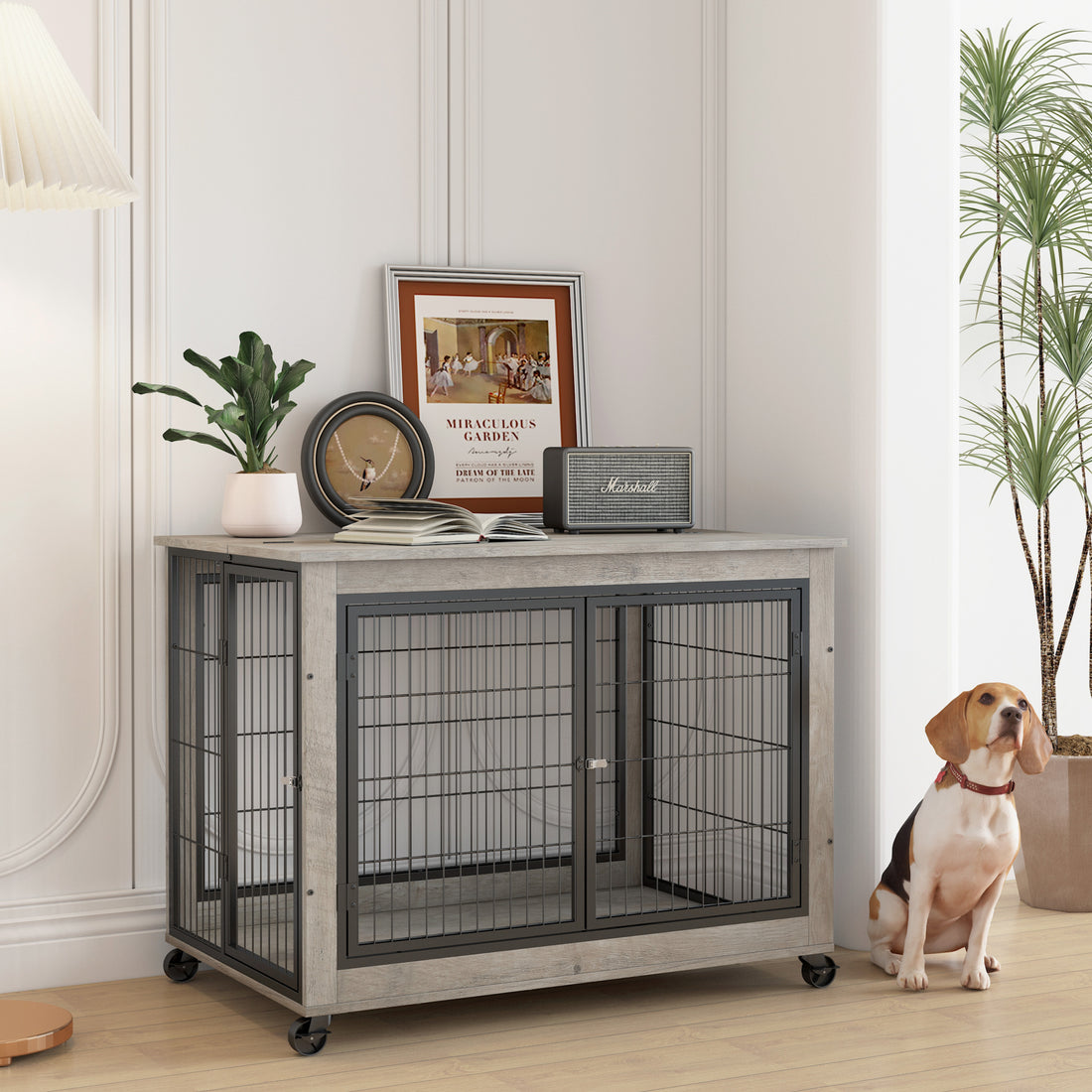 Furniture Style Dog Crate Side Table On Wheels