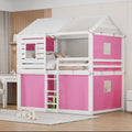 Full Size Bunk Wood House Bed With Tent, Pink