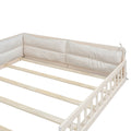 Wood Full Size Upholstered Platform Bed with Guardrail box spring not required-full-beige-wood-bed