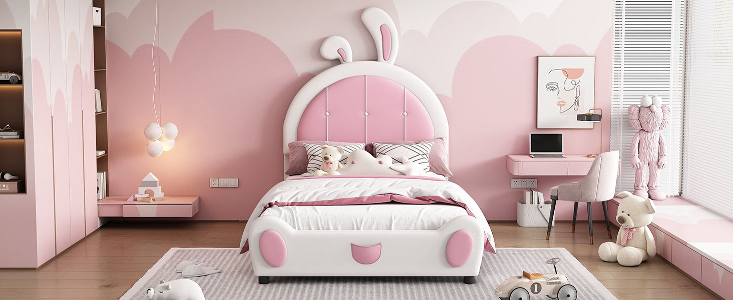 Twin Size Upholstered Platform Bed With Rabbit