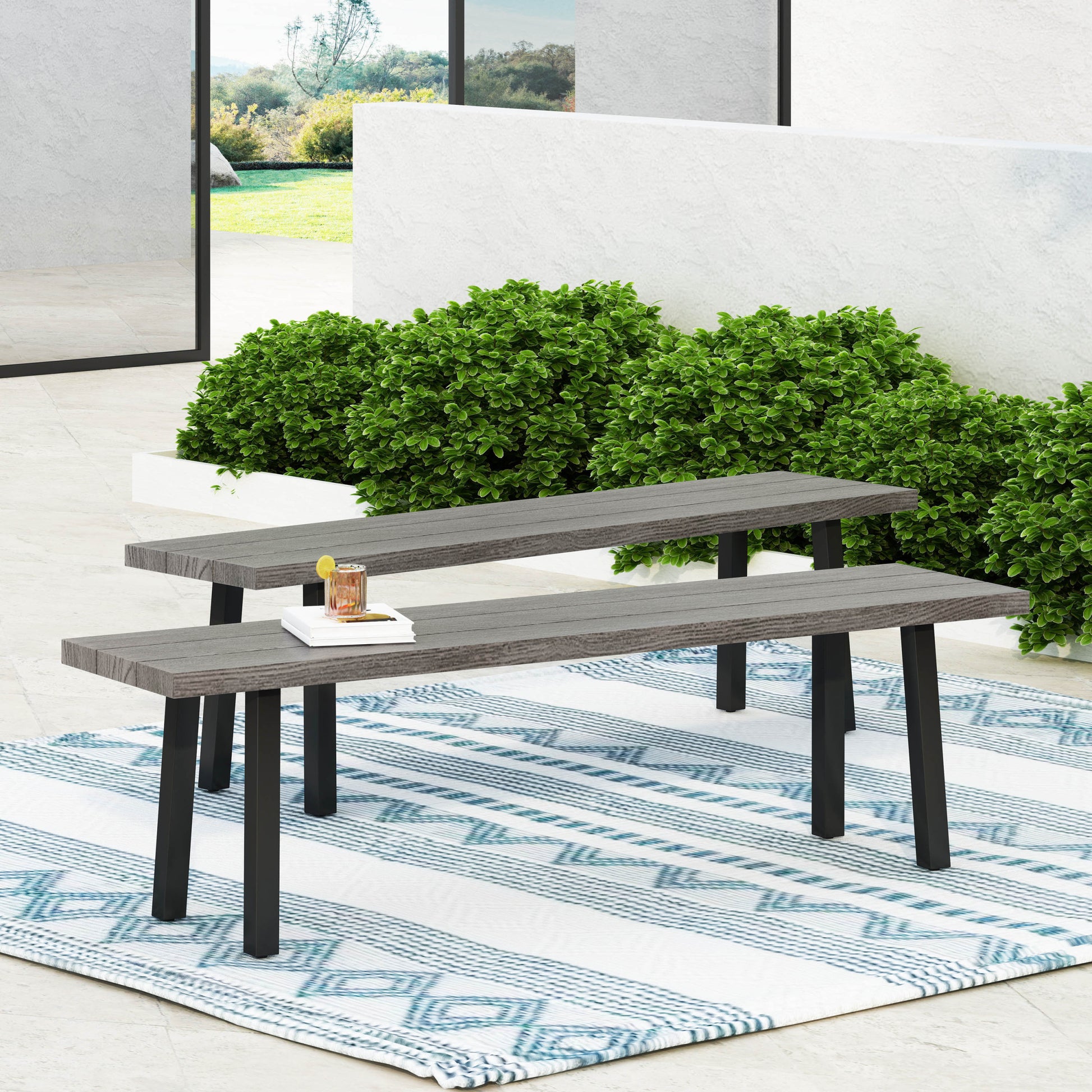 Pointe Aluminum and Steel Outdoor Dining Bench