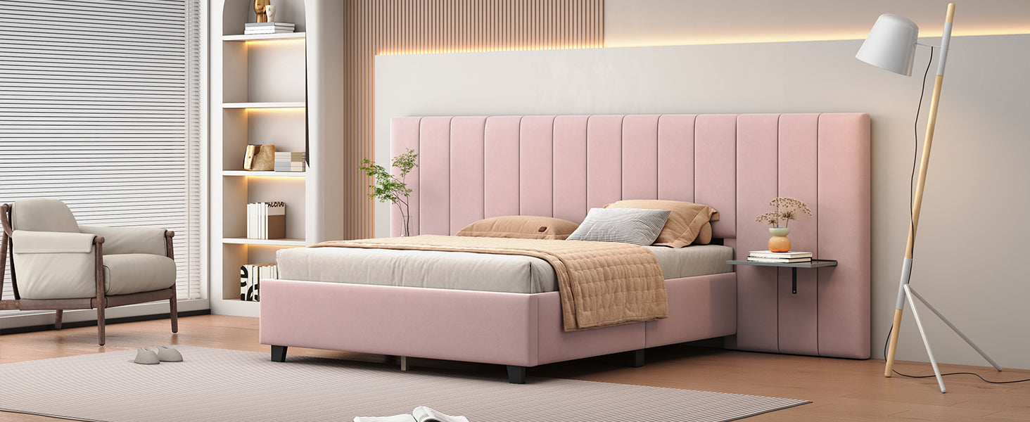 Queen Size Upholstered Platform Bed With Big -