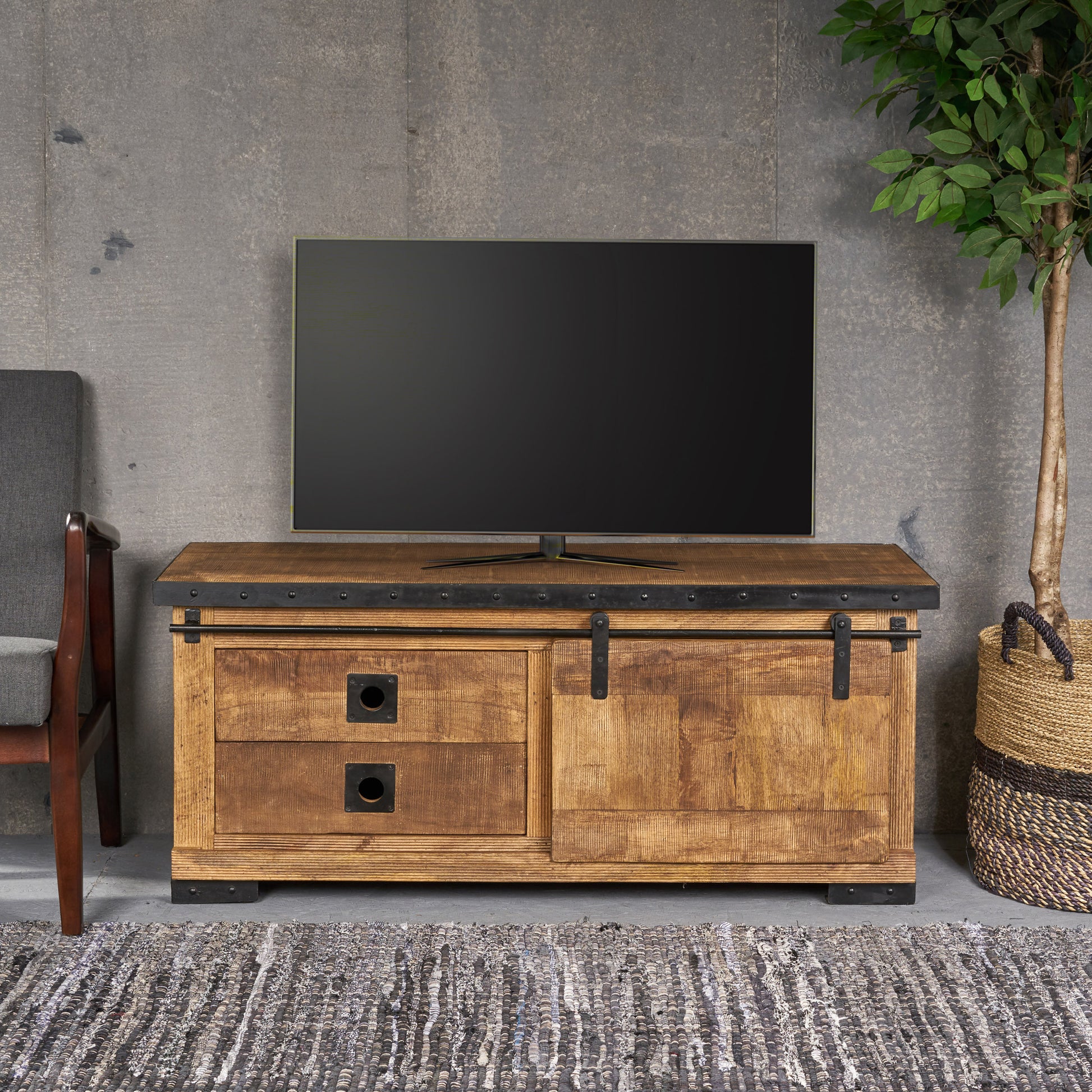 Tv Stand - Natural Black Fabric