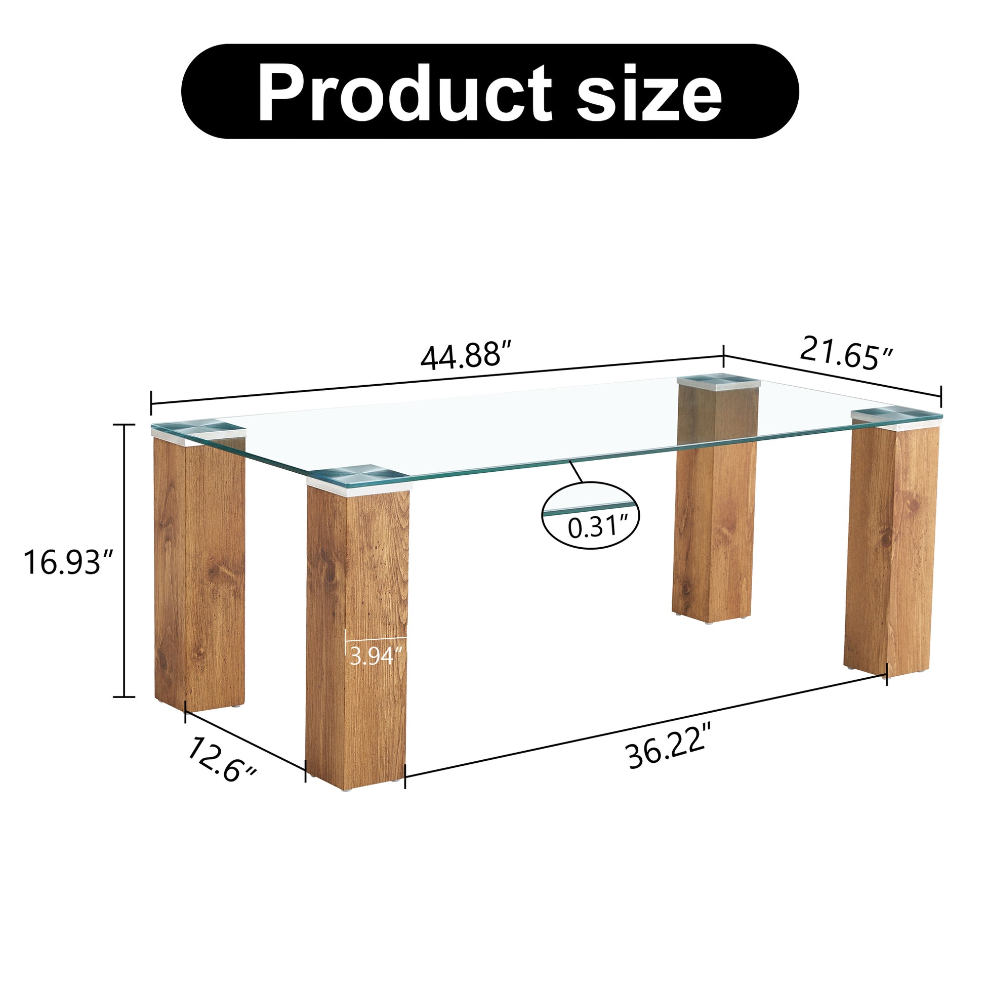 Glass Top Coffee Table,Tea Table, With Mdf Legs -