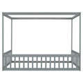 Full Size Canopy Frame Floor Bed With Fence -