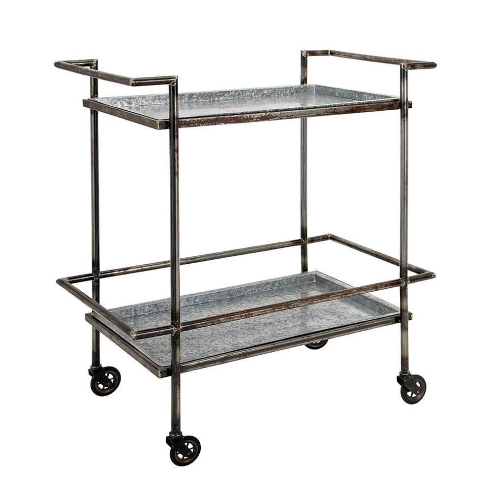 30.7X17.1X34.6" Percy Galvanized Metal Bar Cart