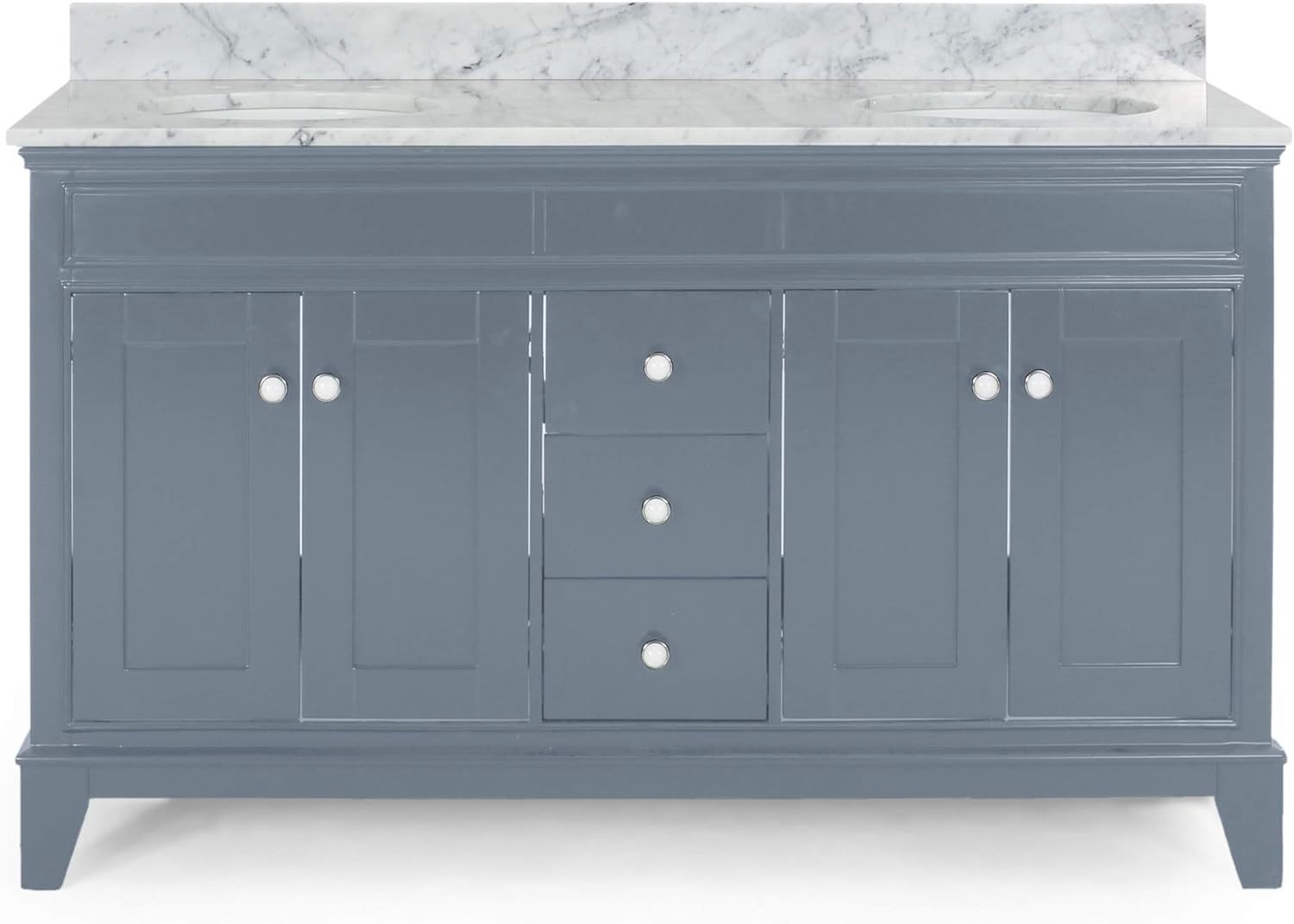 61'' Bathroom Vanity with Marble Top & Double Ceramic gray-plywood