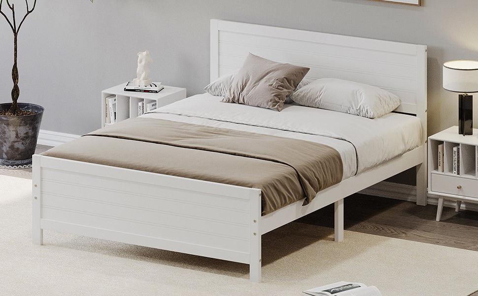 Wood Platform Bed Frame With Headboard, Mattress