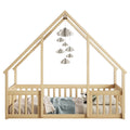 Full Wood House Shaped Floor Bed With Fence -