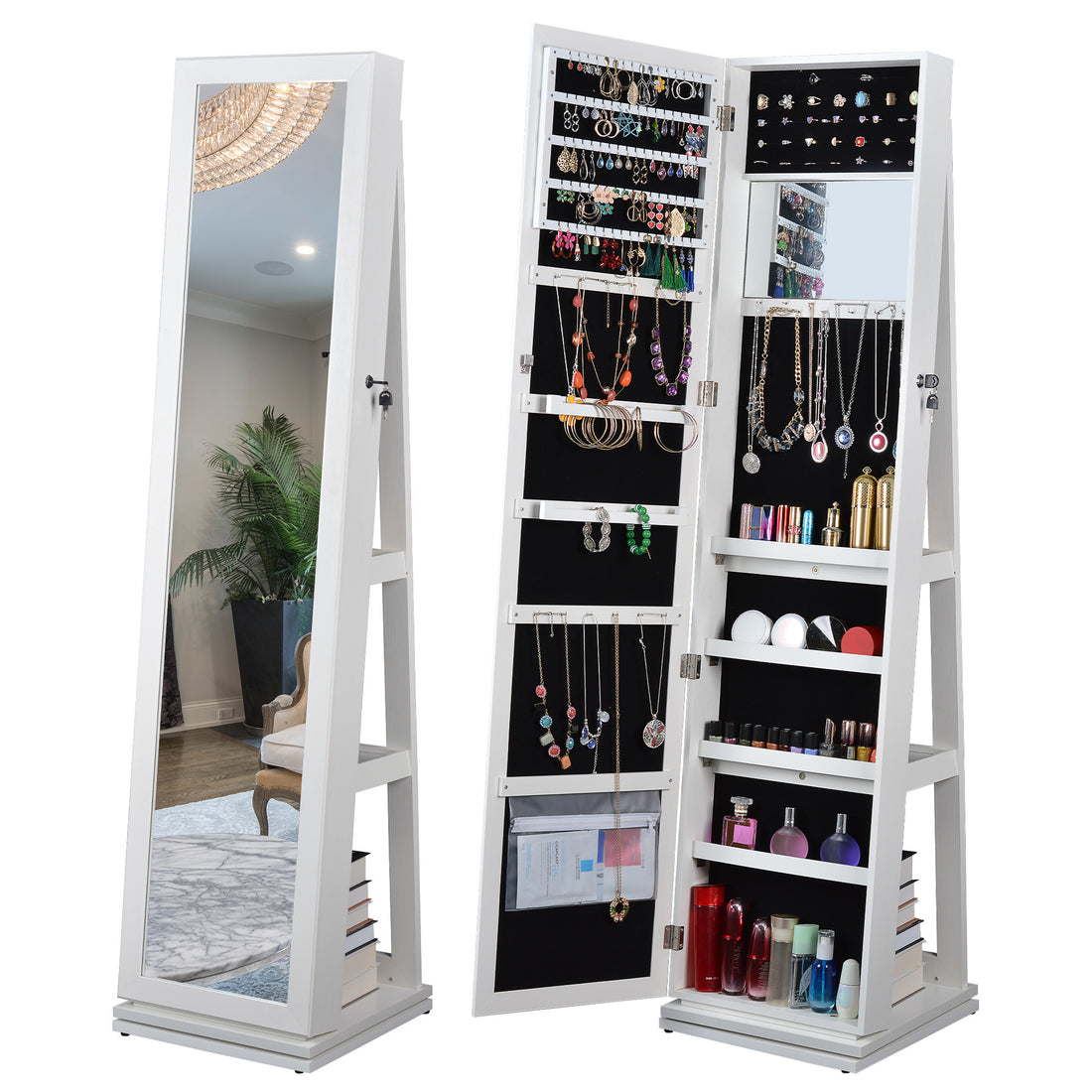 Full Length Mirror 360 Swivel Jewelry Cabinet -