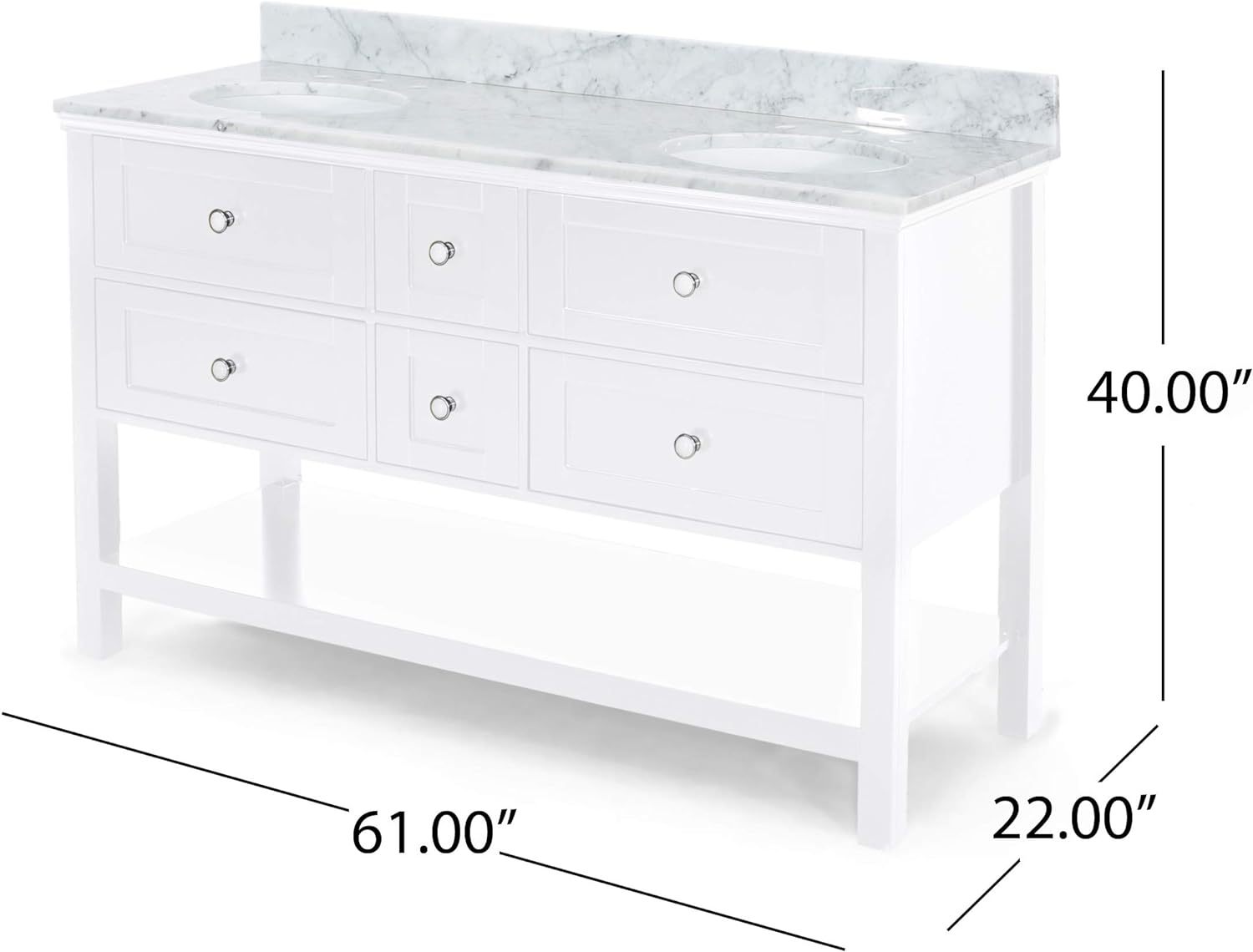 61'' Bathroom Vanity with Marble Top & Double Ceramic white-plywood